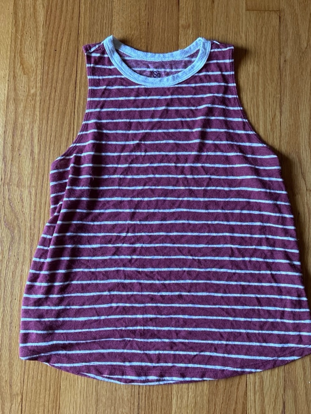 SO Striped Sleeveless Tank Top in Maroon and White
